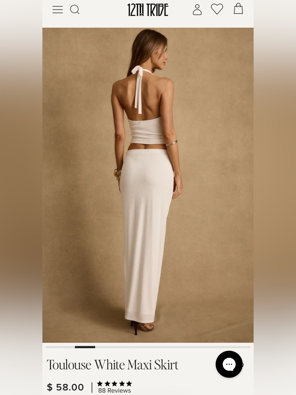 12th Tribe Cream Maxi Skirt with Twist Waist and High Slit - Picture 2 of 4